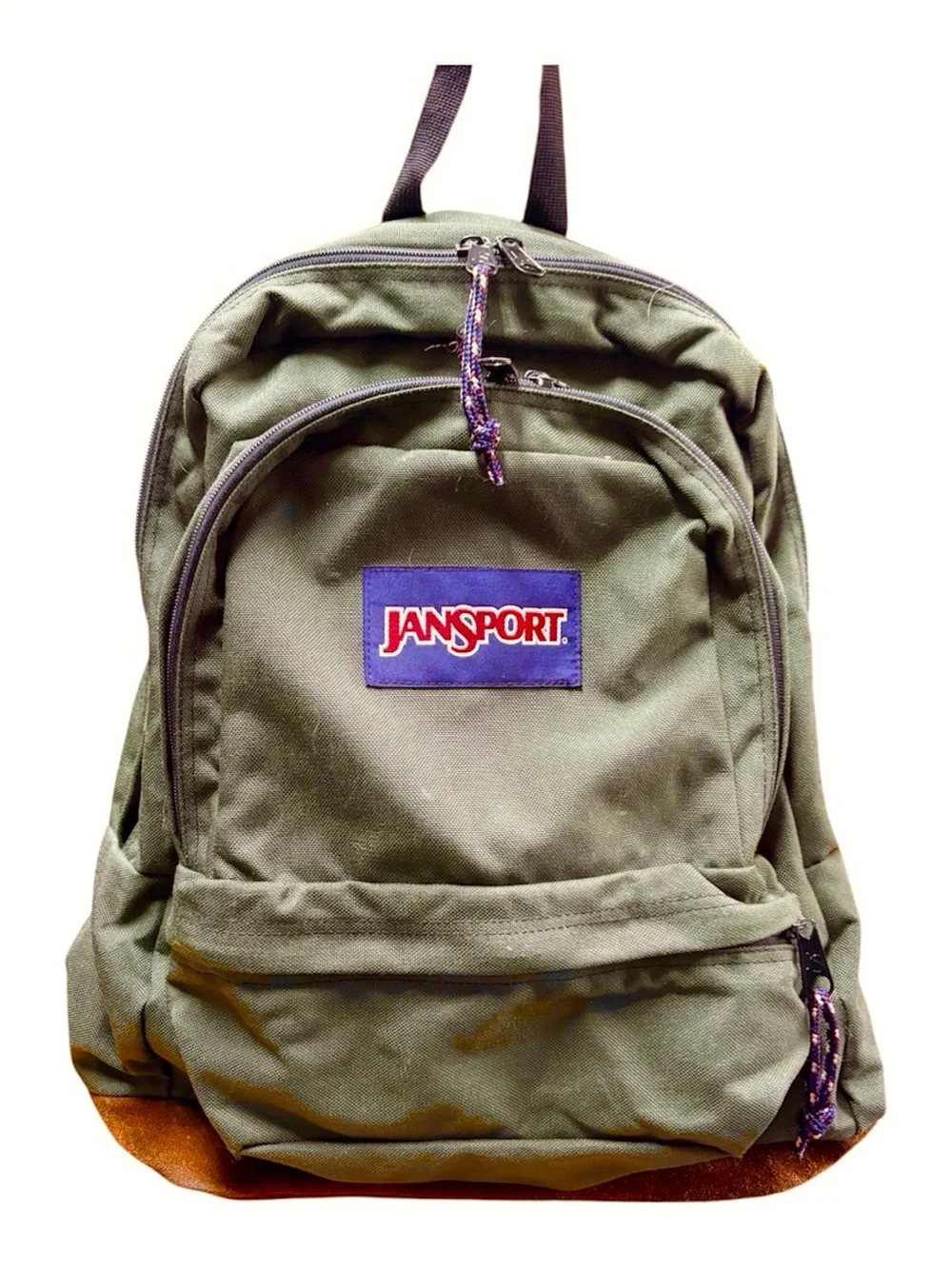 90’s Jansport Olive Green Canvas Backpack w/Brown Suede Base Large